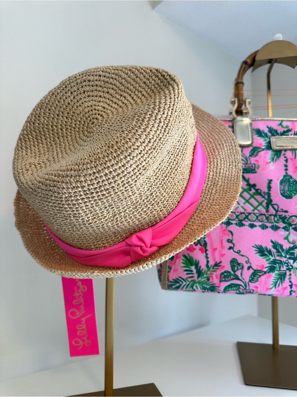 Lilly Pulitzer Straw Fedora with Hot Pink Band